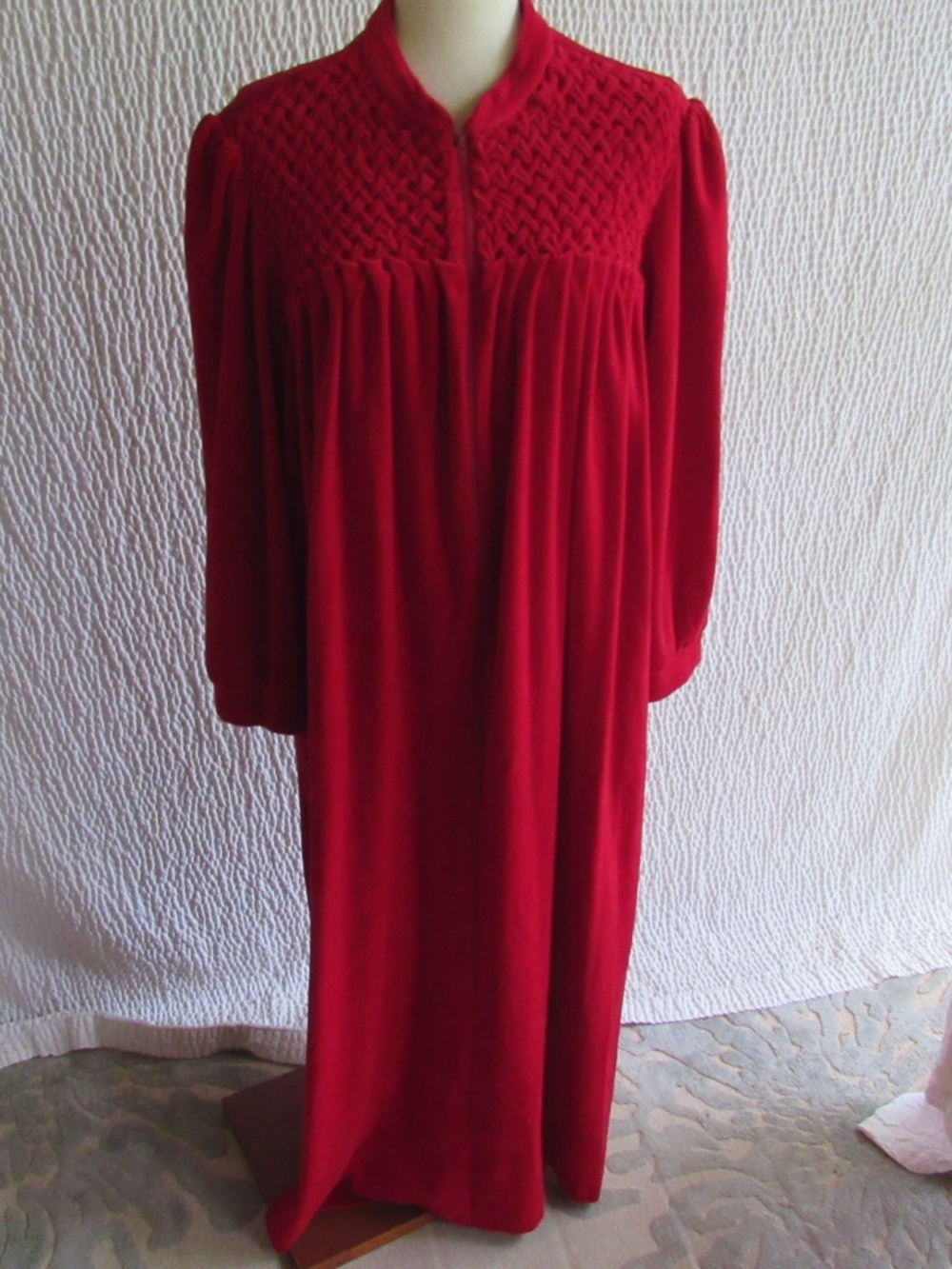 Saybury Solid Red Robe L Dark Full Zip Upper Design Thick Velour Vintage Pockets